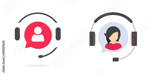 Call center customer service support agent logo vector or help desk phone operator for online hotline chat icon flat cartoon design isolated, technical online client assistance logotype