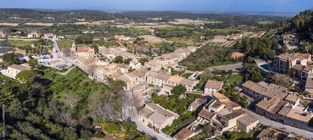 aerial view of the town, Randa, Mallorca, Balearic Islands, Spain