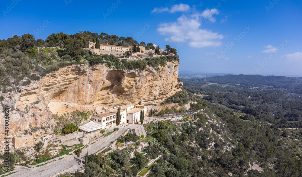 Gracia and Sant Honorat Sanctuaries, on the steep cliffs of Puig de Cura, Algaida, Mallorca, Balearic Islands, Spain