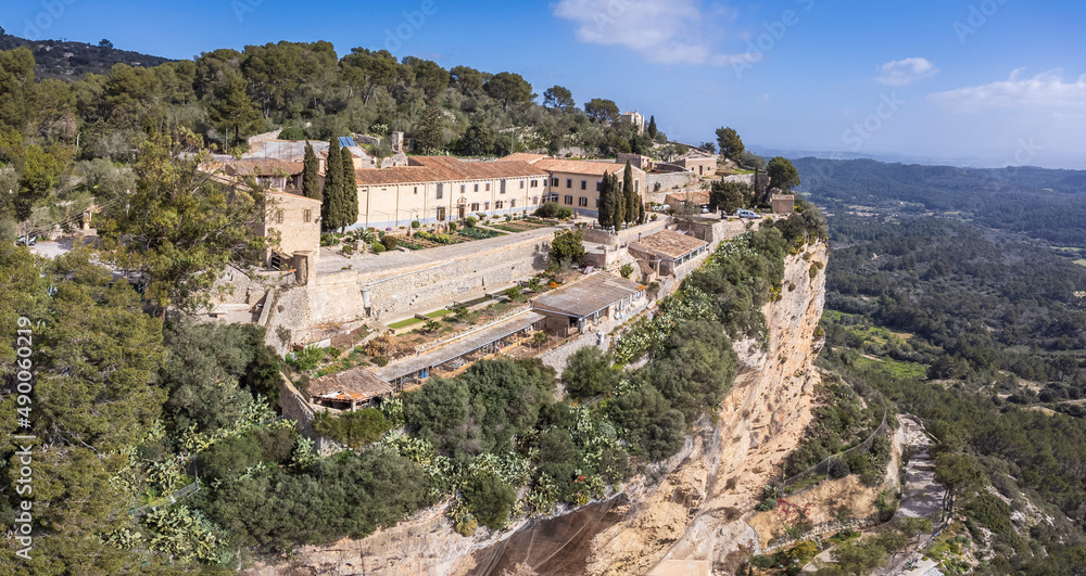 Sant Honorat Sanctuary, on the steep cliffs of Puig de Cura, Algaida, Mallorca, Balearic Islands, Spain