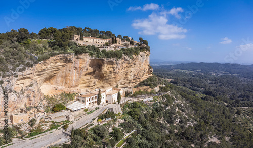 Gracia and Sant Honorat Sanctuaries, on the steep cliffs of Puig de Cura, Algaida, Mallorca, Balearic Islands, Spain