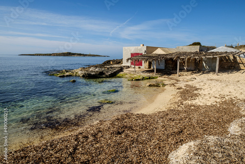 Can Curt beach and fisher house  Ses Salines  Mallorca  Balearic Islands  Spain