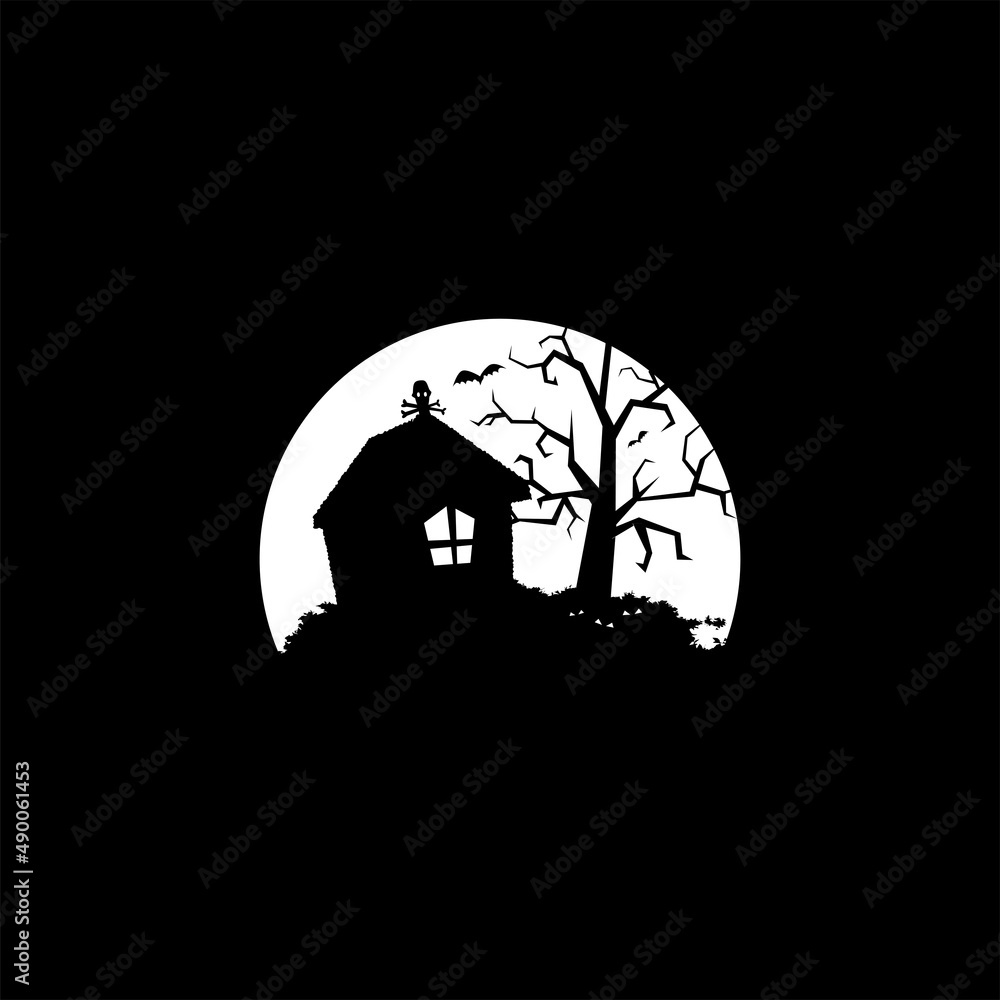 Horror Scary House Abstract Mark Pictorial Emblem Logo Symbol Iconic Creative Modern Minimal Editable in Vector Format