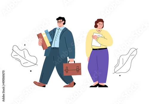 Chubby office workers or business people flat vector illustration isolated.