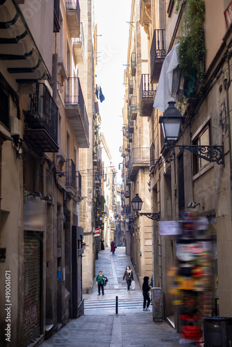 Narrow street in the old part of the city in Barcelona city