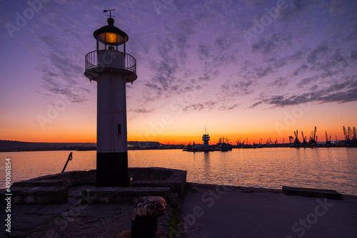 Lighthouse at sunset in Varna, Bulgaria.