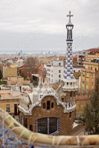 Canvas Print Park Guell on a cloudy day, in Barcelona