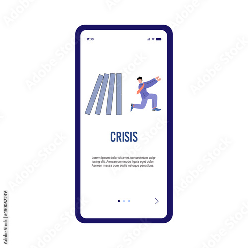 Financial crisis and domino effect onboarding screen flat vector illustration.