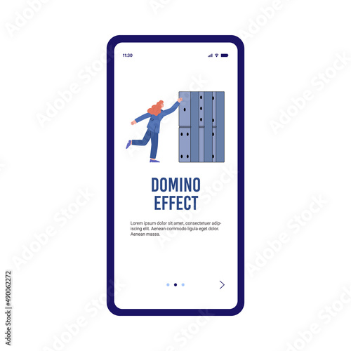 Domino effect mobile app onboarding screen layout flat vector illustration.