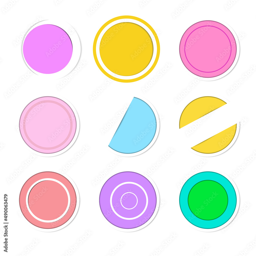 Colorful stacked paper circles on whiite background Colorful stacked paper circles on whiite background