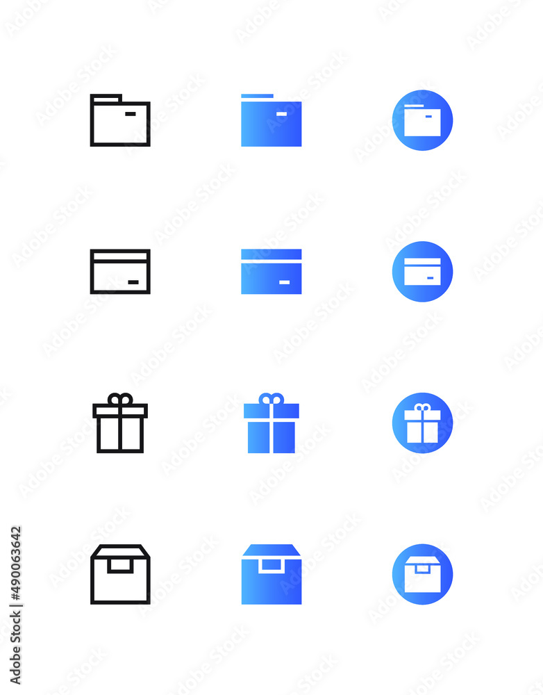 Online shopping icons set design. Contains such as wallet, e-money, gift, and box. Vector illustration Eps 10 Online shopping icons set design. Contains such as wallet, e-money, gift, and box. Vector illustration Eps 10