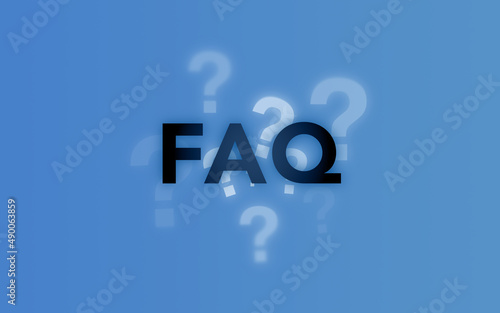 FAQ as frequently asked questions and various sized and aligned question marks against a colorful dark blue gradient background photo