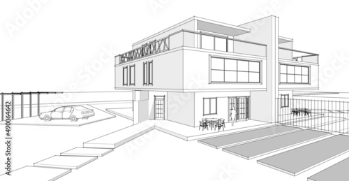 modern double house architectural 3d rendering