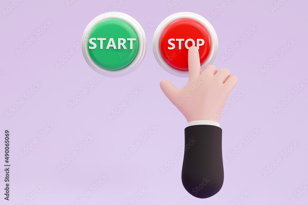 Cartoon hand pressing the red button. system control Cartoon hand pressing the red button. system control