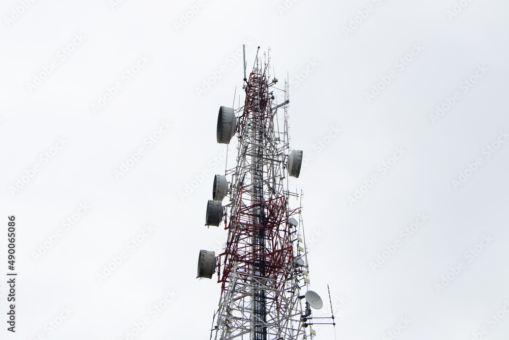 Antenna communication technology wireless concept with satellite dish ...