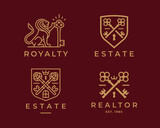 Royal key logos. Luxury real estate brand icon set. Elegant gold property keys symbol collection. Premium golden design element illustration vector pack.