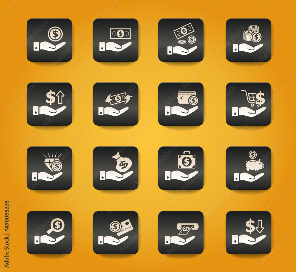 hand and money icon set hand and money icon set