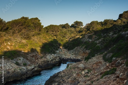 Sunrise in Cala Murta  Porto Cristo  Mallorca  Spain. Beautiful bay  icy sunny day  ideal destination for a holiday.