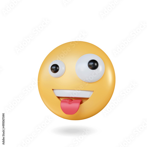 Smiling 3D Emoji with tongue hanging out rendering illustration