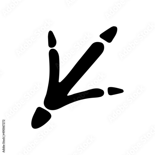 Hand drawn doodle bird footprint. Vector black chick paws.