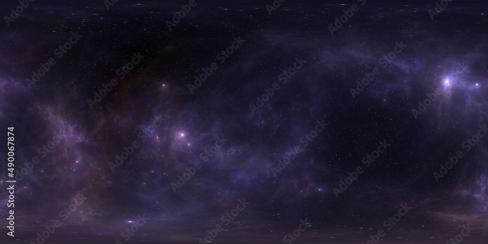 360 degree full sphere panoramic space background with starfield and nebula, equirectangular projection, environment map. HDRI spherical panorama