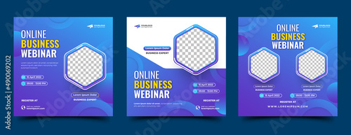 Set of Webinar social media post design template. Editable modern square banner with place for the photo. Usable for social media post, banner, and web.