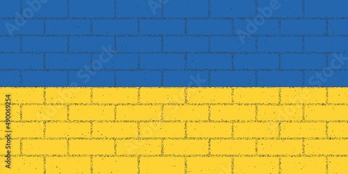Colored illustration of a brick wall  flag with grunge texture. Designer element for poster  banner  print  stickers. Vector illustration. Symbols of Ukraine.