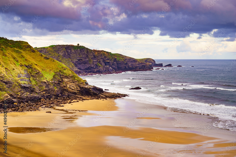 Asturias coast with Carniciega beach in Spain.