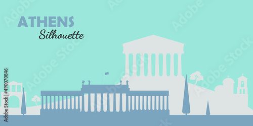Athene Greece silhouette with architectural landmarks