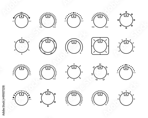 Icon Programmer, Selector, Switch. Select Heat-Cold mode, Power, Balance, Level. Set of vector icons in simple style on white background.