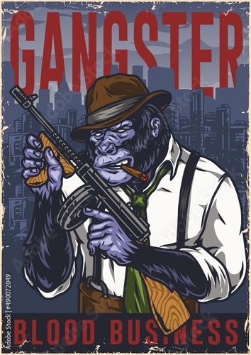 Blood business vintage poster with gorilla