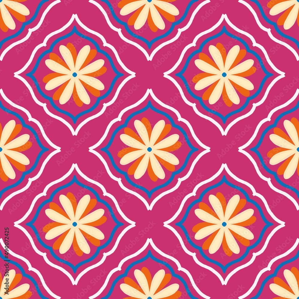 Fototapeta premium seamless floral pattern, Ethnic,tribal,textile,tribal,ikat,African,American,Aztec,fabric,geometric,motif,mandalas,native,bohemian,boho,carpet,india,Asia,illustrated,pattern,patterns 