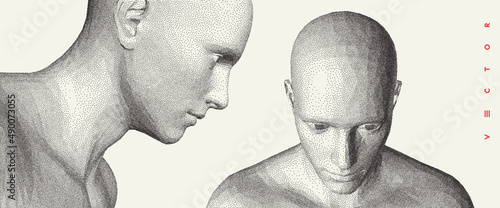 Dialogue, contact, conversational exchange between two individuals. People talk face to face. 3D vector Illustration for advertising, marketing or presentation.