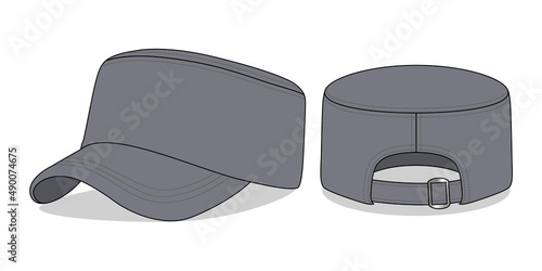 Gray Military Cadet Cap With Adjustable Metal Buckle Strap on White Background, Vector File.