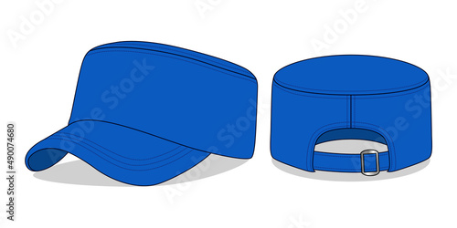Blue Military Cadet Cap With Adjustable Metal Buckle Strap on White Background, Vector File.