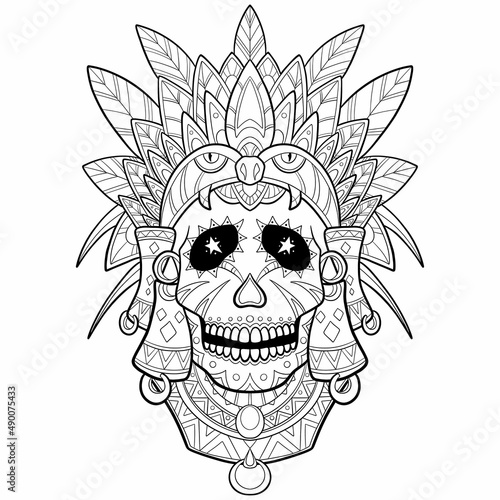 Aztec Indian Death Skull Tattoo Vector illustration