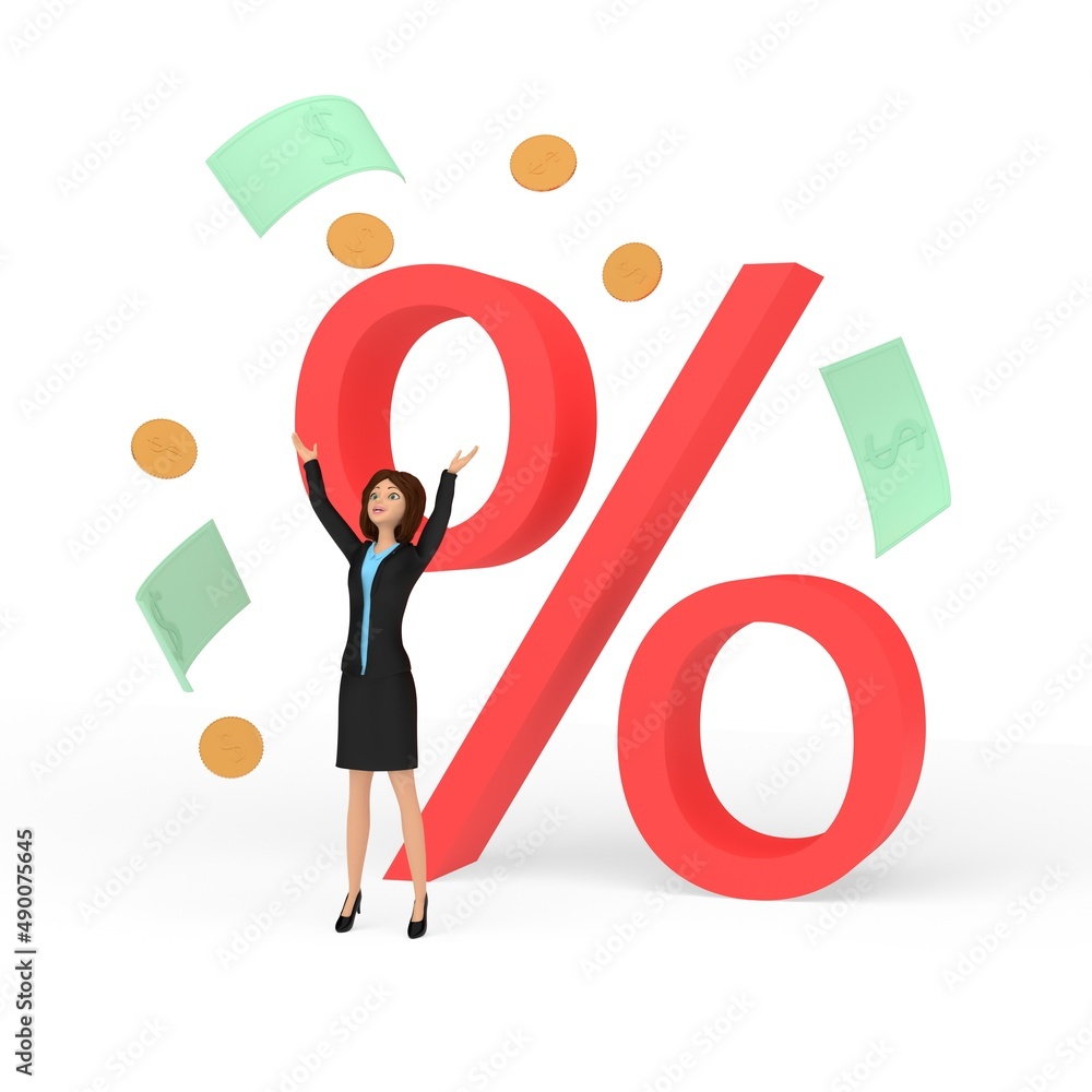 A happy girl throws money. The concept of passive income, financial freedom and independence. 3D Render A happy girl throws money. The concept of passive income, financial freedom and independence. 3D Render