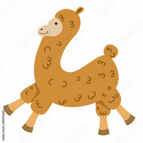 Vector illustration of a fluffy alpaca in a flat style, isolated on a white background.