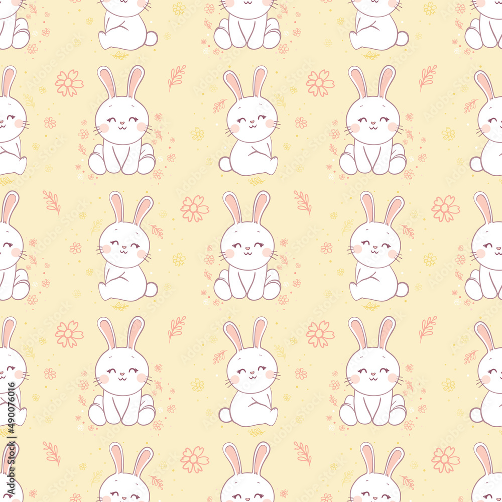 Seamless background. White rabbits. Pattern for valentine's day, easter and mother's day. Seamless background. White rabbits. Pattern for valentine's day, easter and mother's day.