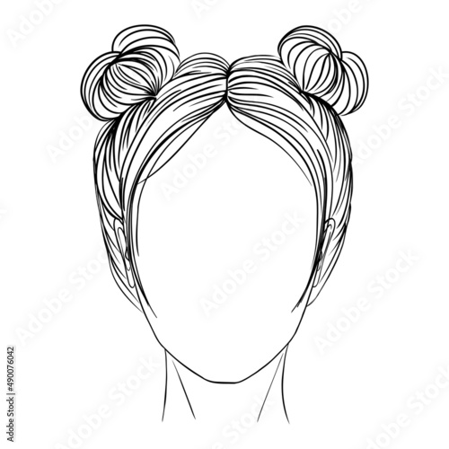 A sketch of a young woman hairstyle with natural long hair.