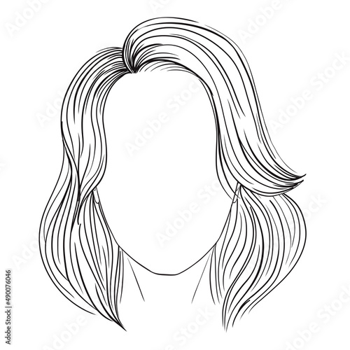 A sketch of a young woman hairstyle with natural long hair.