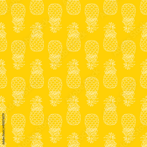 Fresh yellow pineapple vector repeat seamless pattern.