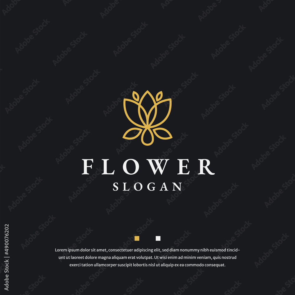 Luxurious flower logo icon design template. Lotus, rose, gold, elegant flat vector
