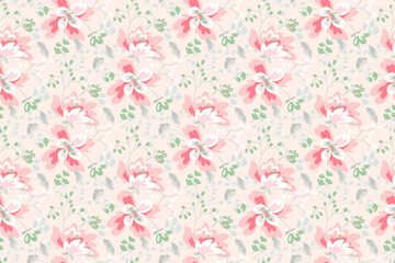 Papier peint photo Pastel patrons Liberty fleurs printanières fond blanc  © LilaloveDesign
