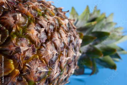 Pineapple on a blue background. close-up view