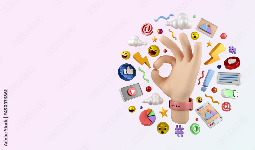 3D rendering of creative concept social media illustration hand 3D rendering of creative concept social media illustration hand