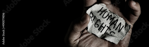 Photography text human rights in a note, web banner format