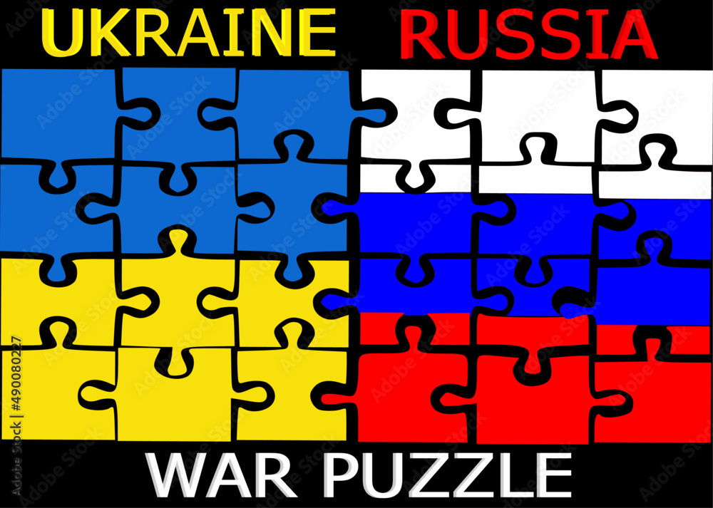 illustration of a war puzzle in the colors of the Ukrainian and Russian flags, the war must stop illustration of a war puzzle in the colors of the Ukrainian and Russian flags, the war must stop