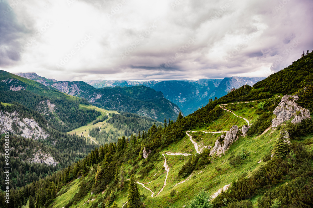 Obraz premium mountain view from the Jenner, a famous German mountain near the Koenigssee, rain clouds over the landscape