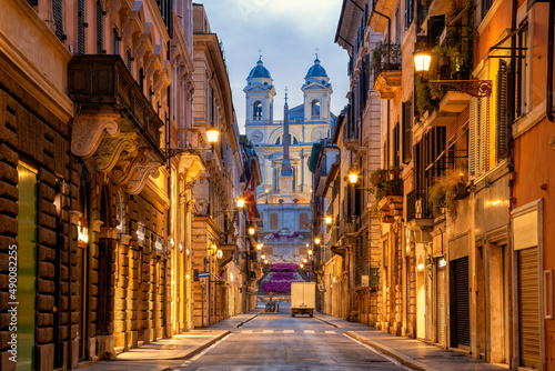 Piazza di Spagna in Rome  italy. Spanish steps in Rome  Italy in the morning. One of the most famous squares in Rome  Italy. Rome architecture and landmark.